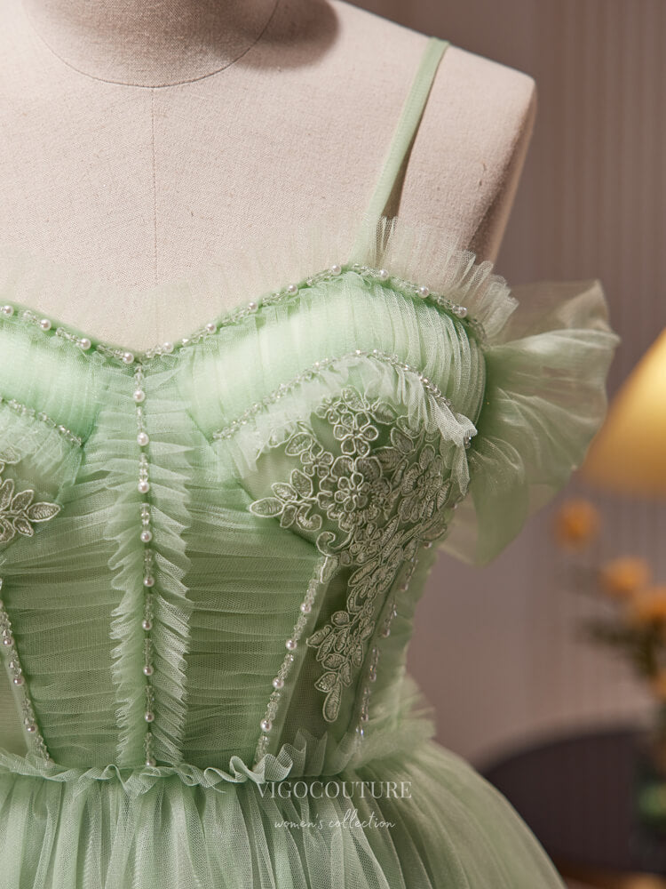 Light Green Lace Applique Homecoming Dress Pleated Spaghetti Strap Graduation Dress hc316 Light Green / US4 Light Green Lace Applique Homecoming Dress Pleated Spaghetti Strap Graduation Dress hc316 Light Green / US4