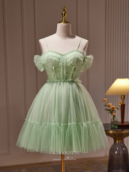Light Green Lace Applique Homecoming Dress Pleated Spaghetti Strap Graduation Dress hc316 Light Green / US4 Light Green Lace Applique Homecoming Dress Pleated Spaghetti Strap Graduation Dress hc316 Light Green / US4