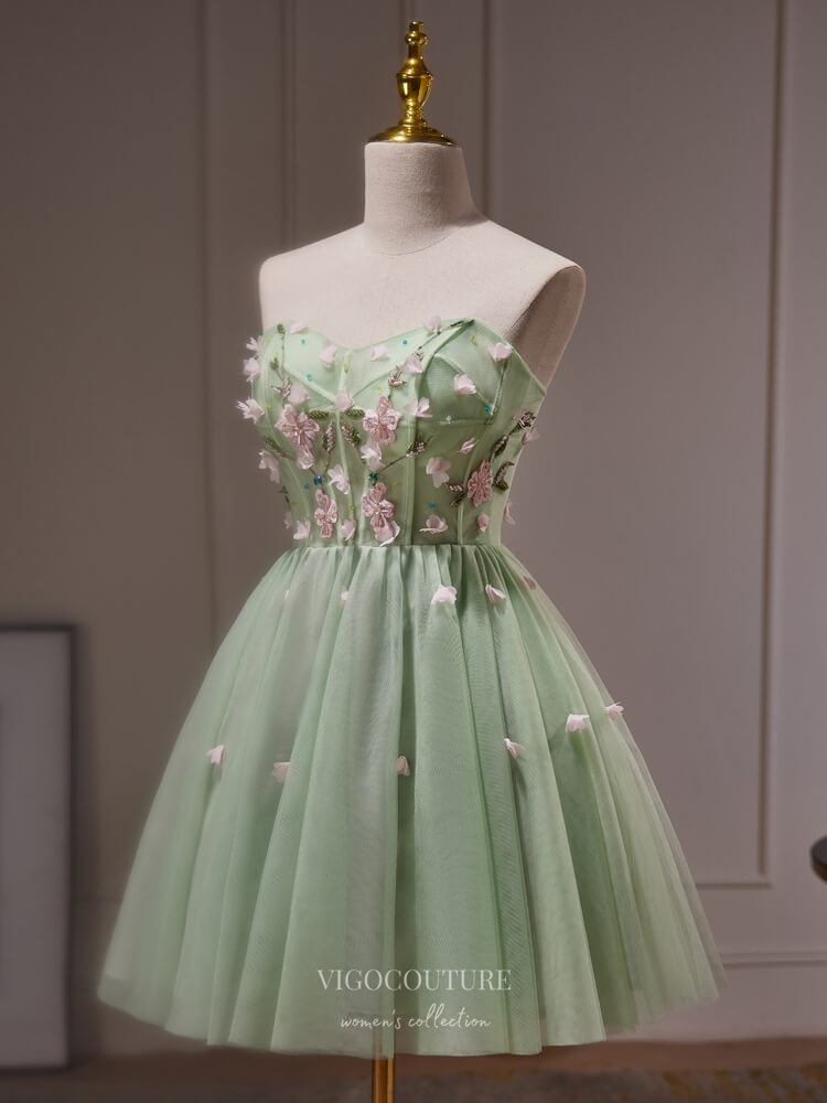 Light Green Lace Applique Homecoming Dress Strapless Graduation Dress hc315 Light Green / 24W Light Green Lace Applique Homecoming Dress Strapless Graduation Dress hc315 Light Green / 24W