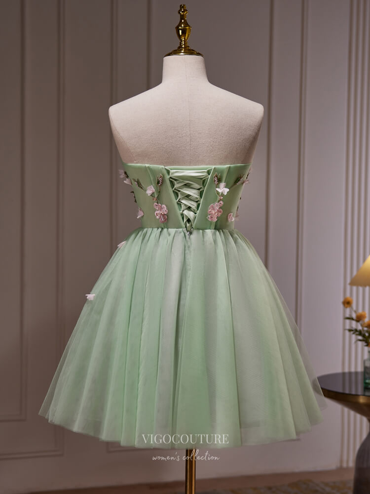 Light Green Lace Applique Homecoming Dress Strapless Graduation Dress HC315 Light Green / 24W Light Green Lace Applique Homecoming Dress Strapless Graduation Dress HC315 Light Green / 24W