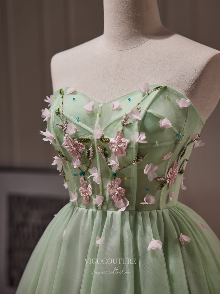Light Green Lace Applique Homecoming Dress Strapless Graduation Dress hc315 Light Green / 24W Light Green Lace Applique Homecoming Dress Strapless Graduation Dress hc315 Light Green / 24W