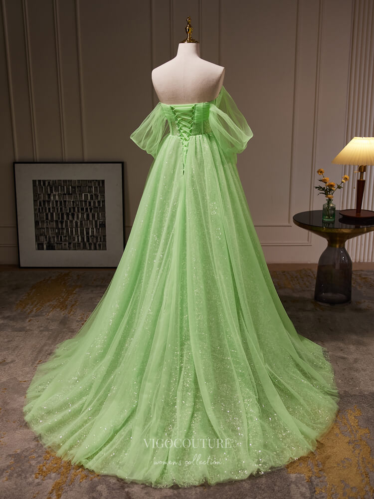 Light Green Off the Shoulder Prom Dresses 2024 Sequin Lining Pleated Bodice 24253 Custom Colors / US14 Light Green Off the Shoulder Prom Dresses 2024 Sequin Lining Pleated Bodice 24253 Custom Colors / US14
