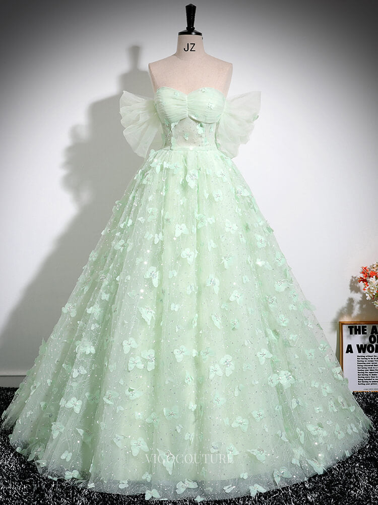 Light Green Sparkly Tulle Prom Dresses with Butterfly, Off the Shoulde –  vigocouture