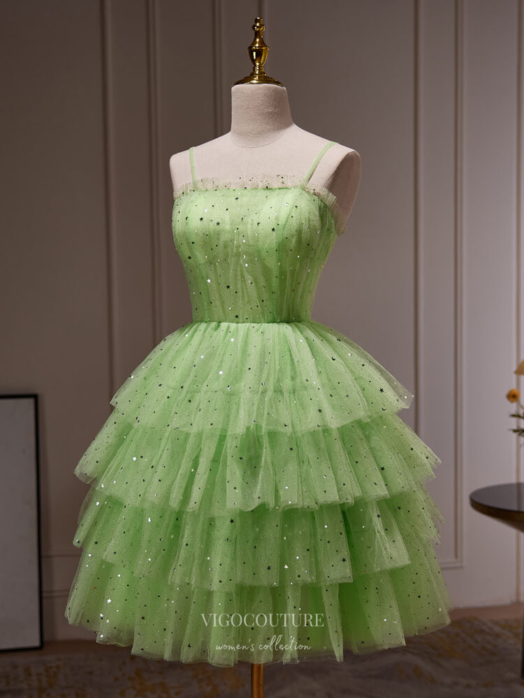 Light Green Tiered Homecoming Dress Sparkly Tulle Spaghetti Strap Graduation Dress HC314 Custom Colors / 22w Light Green Tiered Homecoming Dress Sparkly Tulle Spaghetti Strap Graduation Dress HC314 Custom Colors / 22w