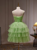 Short Prom Dresses 2025 Light Green Tiered Homecoming Dress Sparkly Tulle Spaghetti Strap Graduation Dress hc314-Prom Dresses-vigocouture-vigocouture