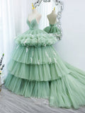 Prom Dress 2025 Light Green Tiered Quinceanera Dresses Spaghetti Strap Sweet 16 Dress 21500-unique elegant Prom Dresses-Light Green-US2-vigocouture