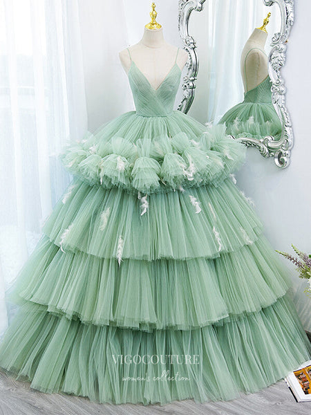 lime green sweet 16 dresses Light Tiered Quinceanera Spaghetti Strap Dress – vigocouture 2cm screws