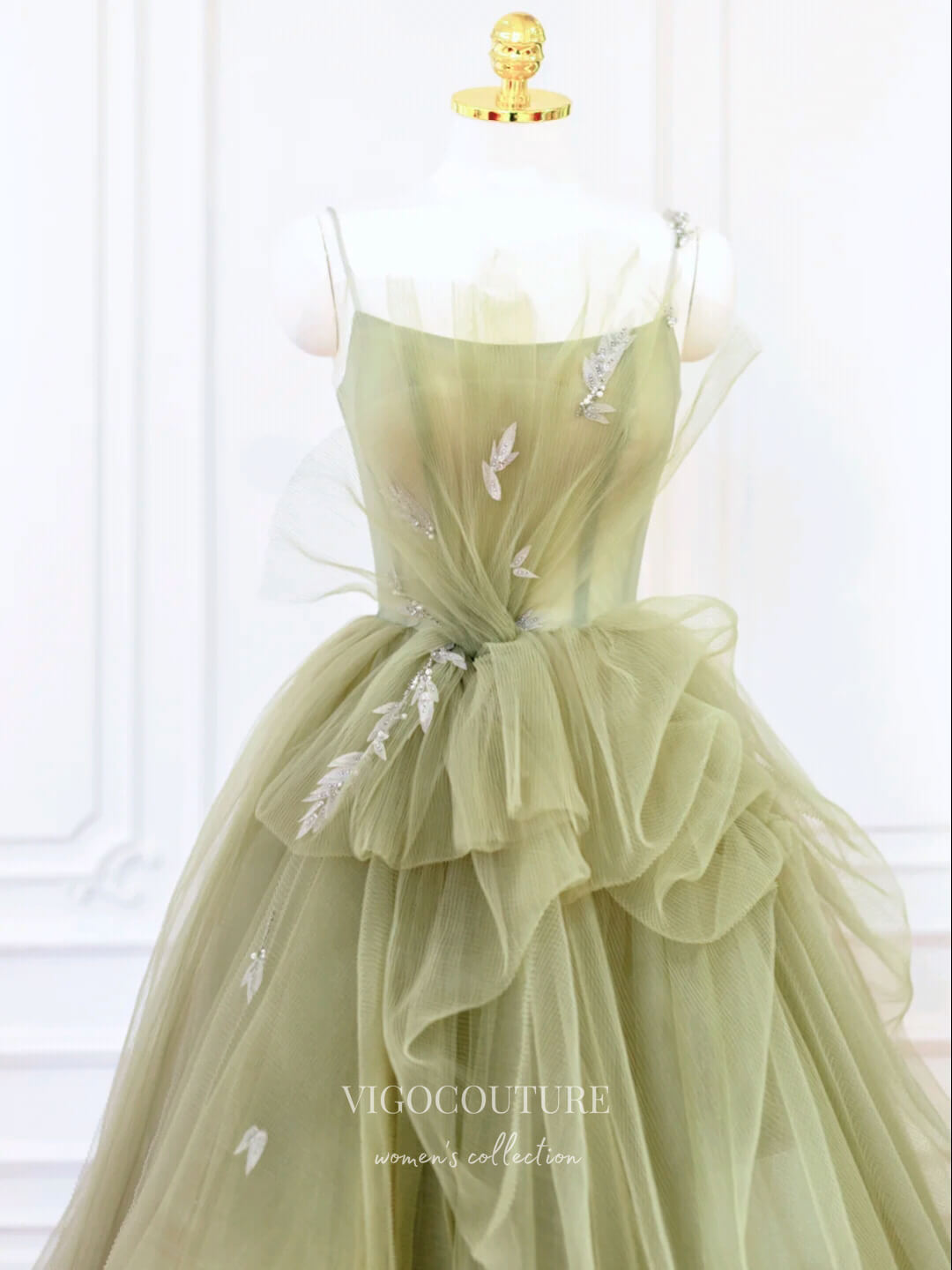 Prom Dress 2025 Light Green Tulle Prom Dresses Spaghetti Strap Formal Dresses 21182-unique elegant Prom Dresses-Light Green-Custom Size-vigocouture