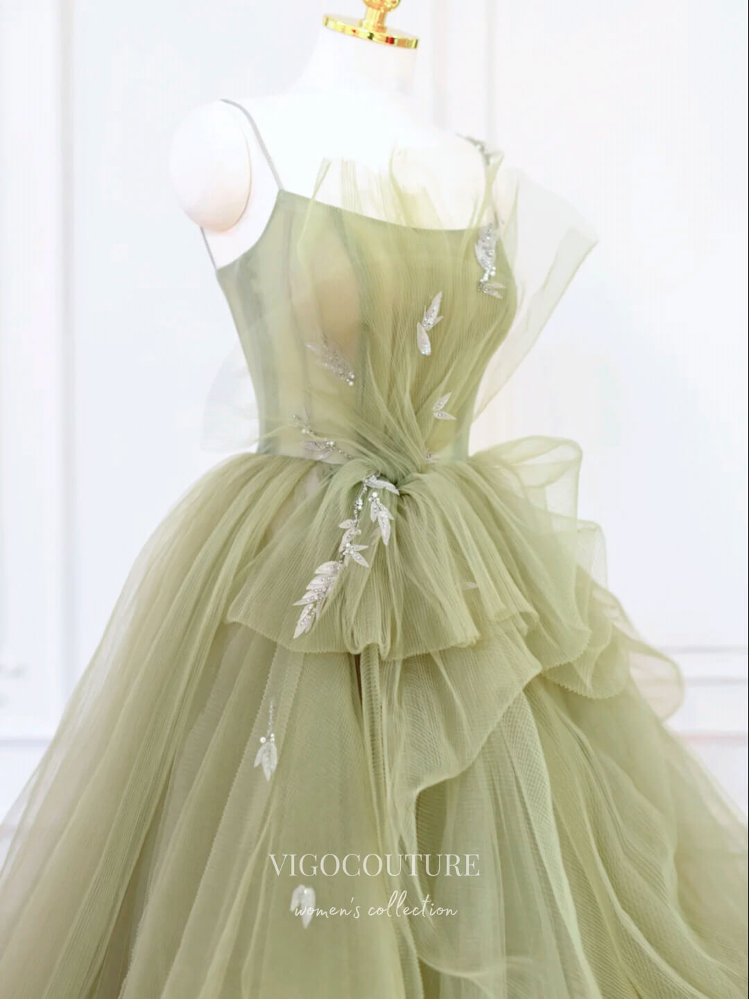 Prom Dress 2025 Light Green Tulle Prom Dresses Spaghetti Strap Formal Dresses 21182-unique elegant Prom Dresses-Light Green-Custom Size-vigocouture