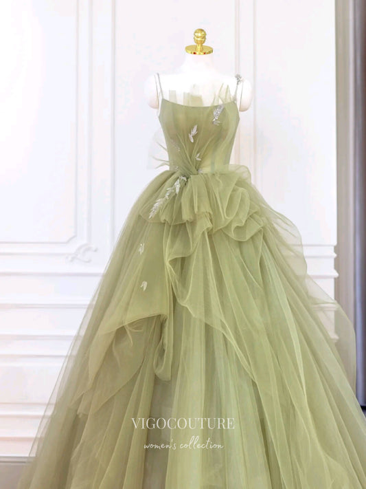 Prom Dress 2025 Light Green Tulle Prom Dresses Spaghetti Strap Formal Dresses 21182-unique elegant Prom Dresses-Light Green-Custom Size-vigocouture