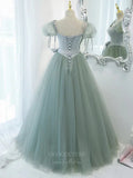 Prom Dress 2025 Light Green Tulle Puffed Sleeve Prom Dress 20877-unique elegant Prom Dresses-Green-Custom Size-vigocouture