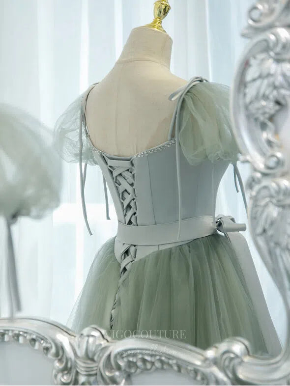 Prom Dress 2025 Light Green Tulle Puffed Sleeve Prom Dress 20877-unique elegant Prom Dresses-Green-Custom Size-vigocouture