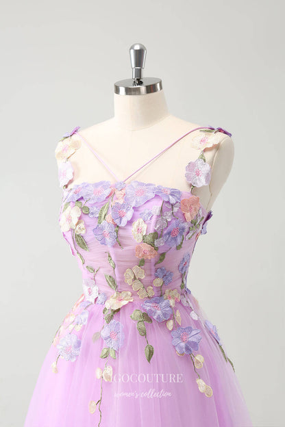 Short Prom Dresses 2025 Lilac 3D Flower Lace Homecoming Dresses Spaghetti Strap Back to School Dress hc381-Prom Dresses-vigocouture-vigocouture