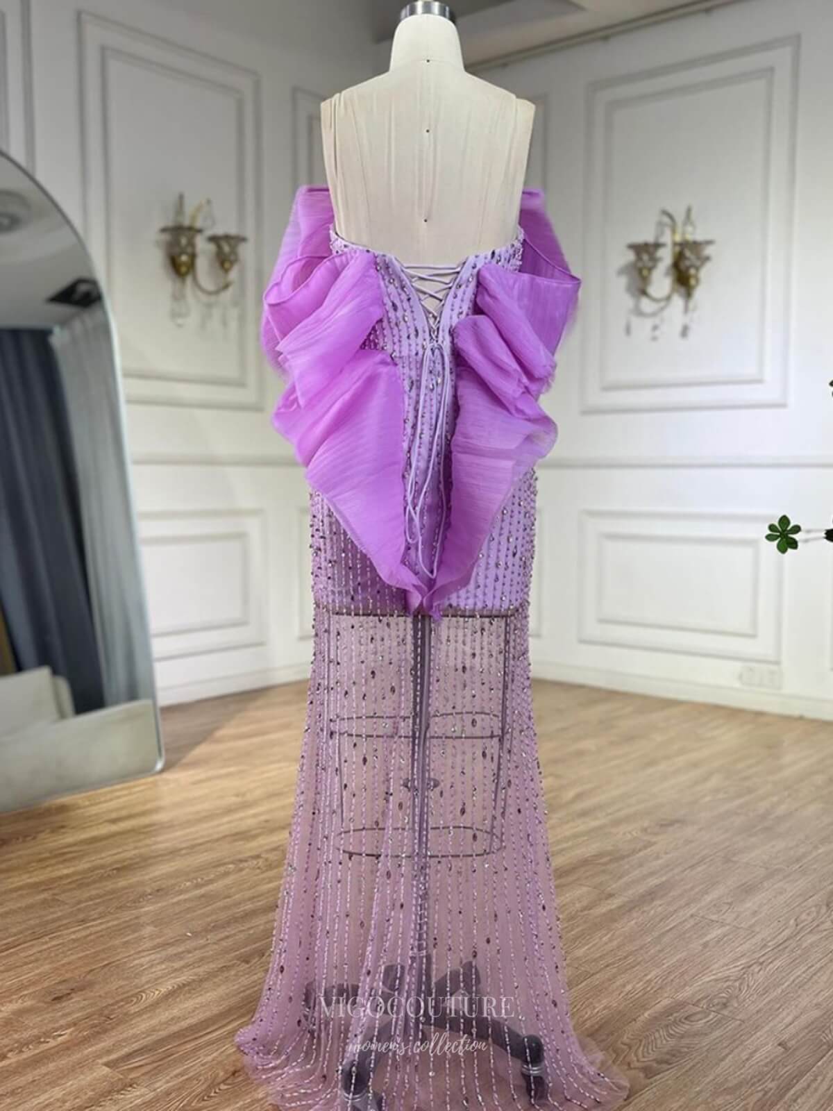 Lilac Beaded Sheer Prom Dresses Off the Shoulder Pageant Dress 25009 vigocouture Lilac Beaded Sheer Prom Dresses Off the Shoulder Pageant Dress 25009 vigocouture