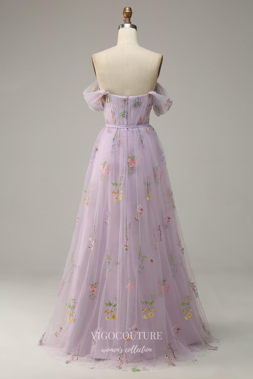 lilac floral formal dress Two Piece Lilac Floral Print Prom Dress With Flowing Layers sew1047 SELINADRESS