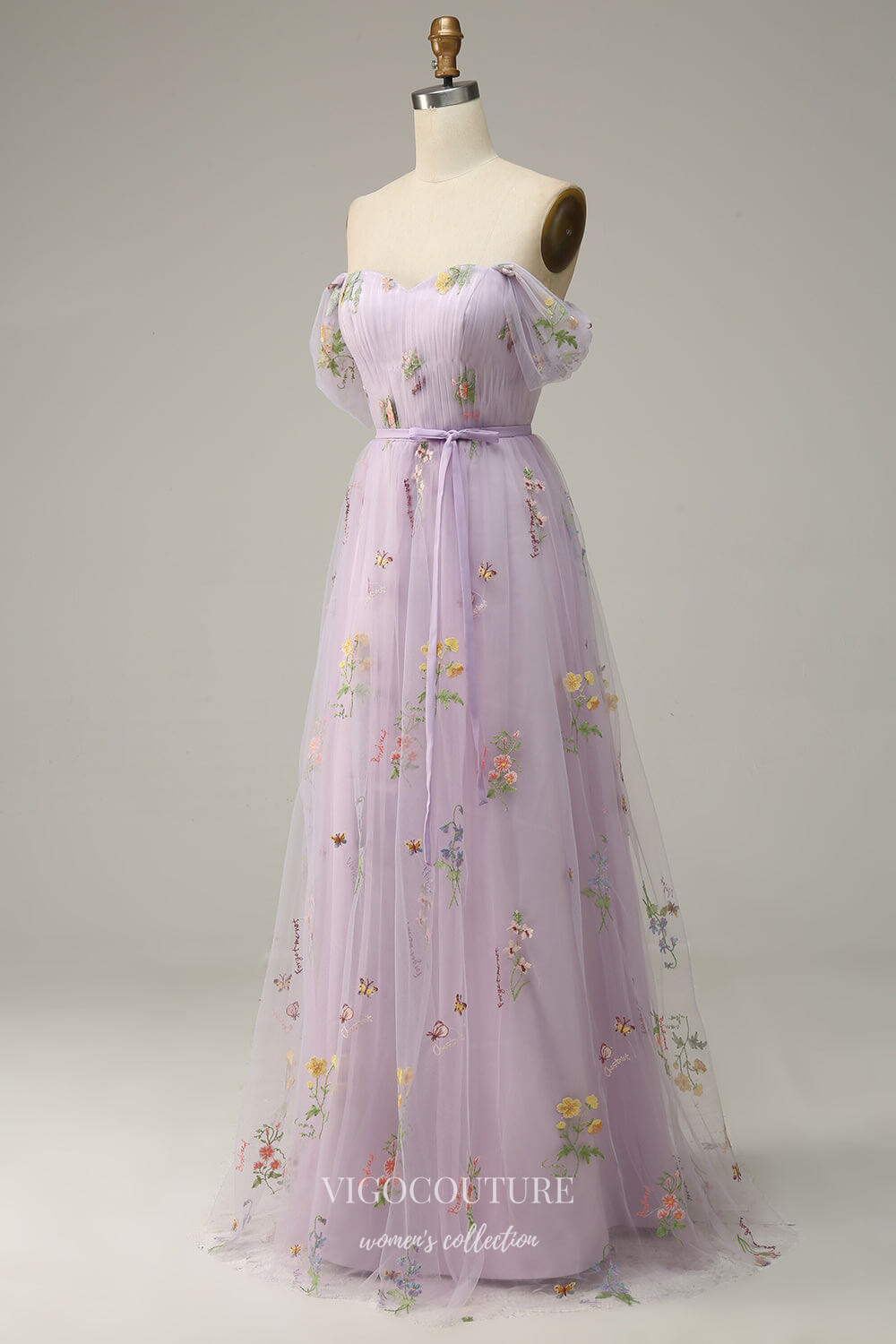 Lilac Floral Off The Shoulder Prom Dresses Sweetheart Formal Gown 24539 Custom Colors / US6 Lilac Floral Off The Shoulder Prom Dresses Sweetheart Formal Gown 24539 Custom Colors / US6