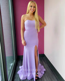 Lilac Mermaid Satin Prom Dresses Strapless Evening Dress 21949