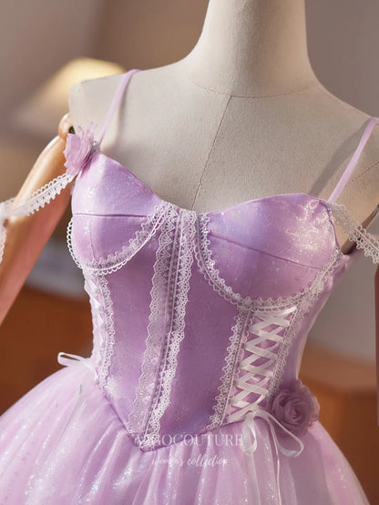 Prom Dresses 2025 to impress Lilac Spaghetti Strap Homecoming Dress with Lace Corset Bodice & Sparkly Tulle Skirt – HC484-vigocouture-vigocouture