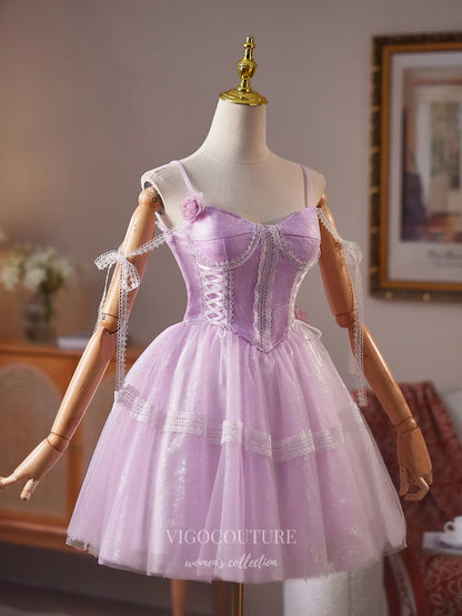 Prom Dresses 2025 to impress Lilac Spaghetti Strap Homecoming Dress with Lace Corset Bodice & Sparkly Tulle Skirt – HC484-vigocouture-vigocouture