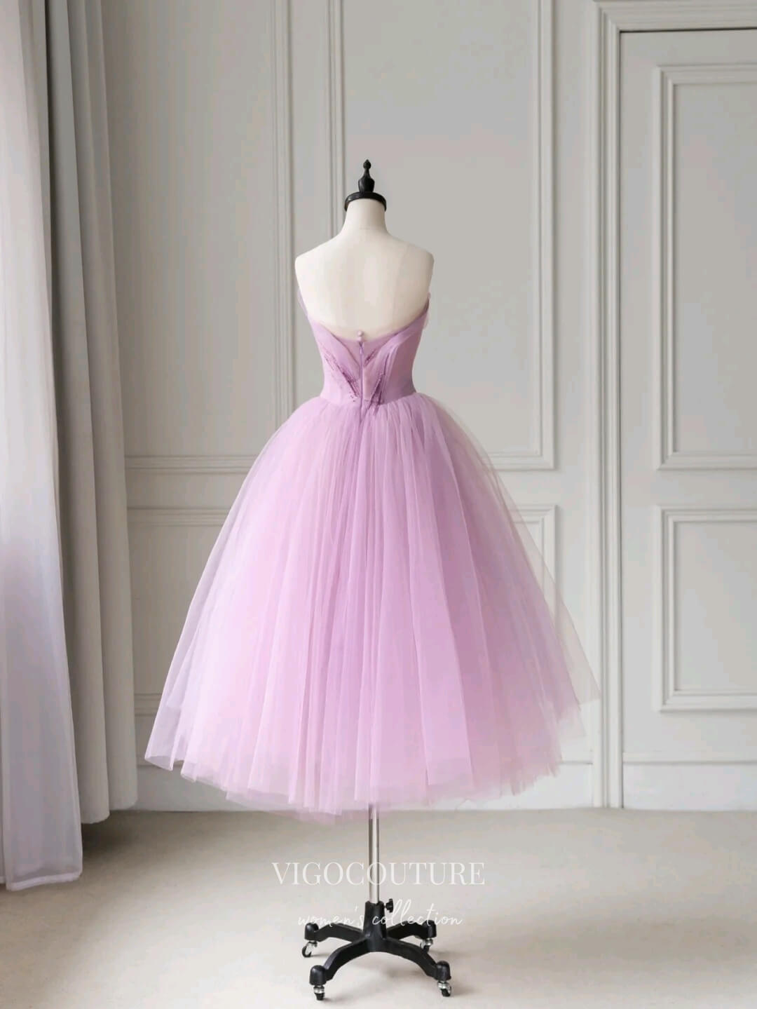 Short Prom Dresses 2025 Lilac Strapless Homecoming Dresses Beaded Prom Dresses 21169-Prom Dresses-vigocouture-vigocouture