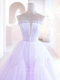 Prom Dress 2025 Lilac Tulle Prom Dresses Strapless Ruffled Formal Gown 21838-unique elegant Prom Dresses-Lilac-US2-vigocouture