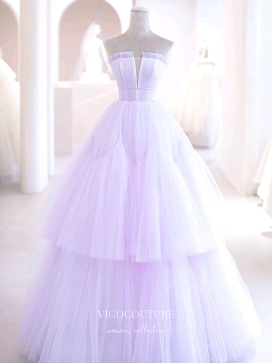 Prom Dress 2025 Lilac Tulle Prom Dresses Strapless Ruffled Formal Gown 21838-unique elegant Prom Dresses-Lilac-US2-vigocouture