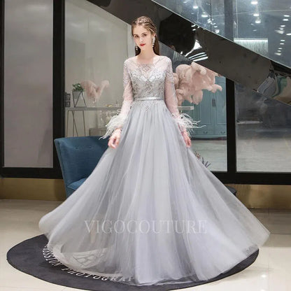 Long Sleeve A-line Prom Dresses Boatneck Beaded Evening Dresses 20091 Custom Colors / US16 Long Sleeve A-line Prom Dresses Boatneck Beaded Evening Dresses 20091 Custom Colors / US16