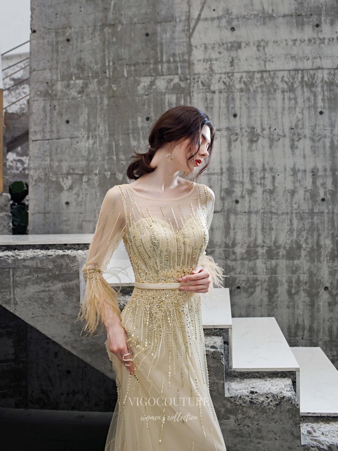 Long Sleeve Beaded Prom Dress 20218 - Custom Colors / US8 Long Sleeve Beaded Prom Dress 20218 - Custom Colors / US8