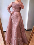 Prom Dress 2025 Long Sleeve Formal Dresses Beaded Evening Dresses 21530-unique elegant Prom Dresses-Blush-US2-vigocouture