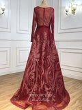 Prom Dress 2025 Long Sleeve Formal Dresses Beaded Evening Dresses 21530-unique elegant Prom Dresses-Burgundy-US2-vigocouture