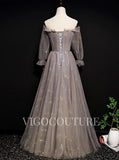 Prom Dress 2025 Long Sleeve Prom Dress 2022 Off the Shoulder Prom Gown-unique elegant Prom Dresses-Grey-US2-vigocouture