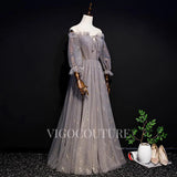 Prom Dress 2025 Long Sleeve Prom Dress 2022 Off the Shoulder Prom Gown-unique elegant Prom Dresses-Grey-US2-vigocouture