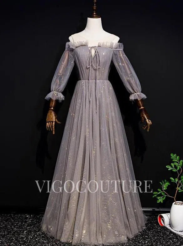 Prom Dress 2025 Long Sleeve Prom Dress 2022 Off the Shoulder Prom Gown-unique elegant Prom Dresses-Grey-US2-vigocouture