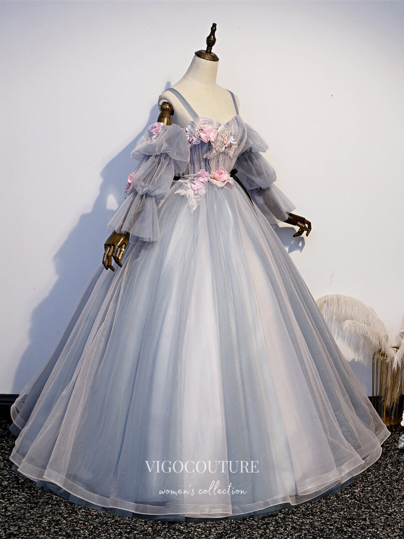 Prom Dress 2025 Long Sleeve Quinceanera Dresses 3D Floral Sweet 15 Dresses 21430-unique elegant Prom Dresses-As Pictured-Custom Size-vigocouture