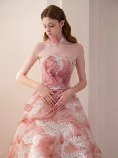 Prom Dresses 2025 to impress Luxurious Pink Strapless Quinceañera Dress with 3D Blossom Details & Sparkling Accents – Style 25303-vigocouture-vigocouture