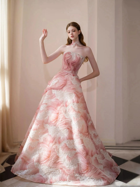 Prom Dresses 2025 to impress Luxurious Pink Strapless Quinceañera Dress with 3D Blossom Details & Sparkling Accents – Style 25303-vigocouture-Pink-Custom Size-vigocouture