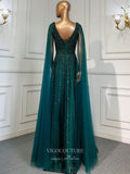 Prom Dress 2025 Luxury Beaded Cape Sleeve Prom Dresses V-Neck Pageant Dresses 22082-unique elegant Prom Dresses-Champagne-US2-vigocouture