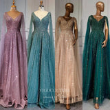 Prom Dress 2025 Luxury Beaded Cape Sleeve Prom Dresses V-Neck Pageant Dresses 22082-unique elegant Prom Dresses-Champagne-US2-vigocouture