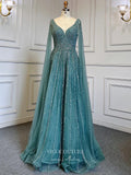 Prom Dress 2025 Luxury Beaded Cape Sleeve Prom Dresses V-Neck Pageant Dresses 22082-unique elegant Prom Dresses-Light Green-US2-vigocouture