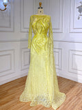 Prom Dress 2025 Luxury Beaded Lace Prom Dresses Long Sleeve Sheath Evening Gown 22089-unique elegant Prom Dresses-Yellow-US2-vigocouture