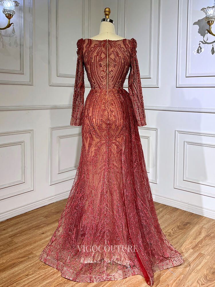 Luxury Beaded Lace Prom Dresses Long Sleeve Sheath Evening Gown 22095 Dusty Blue / US2 Luxury Beaded Lace Prom Dresses Long Sleeve Sheath Evening Gown 22095 Dusty Blue / US2