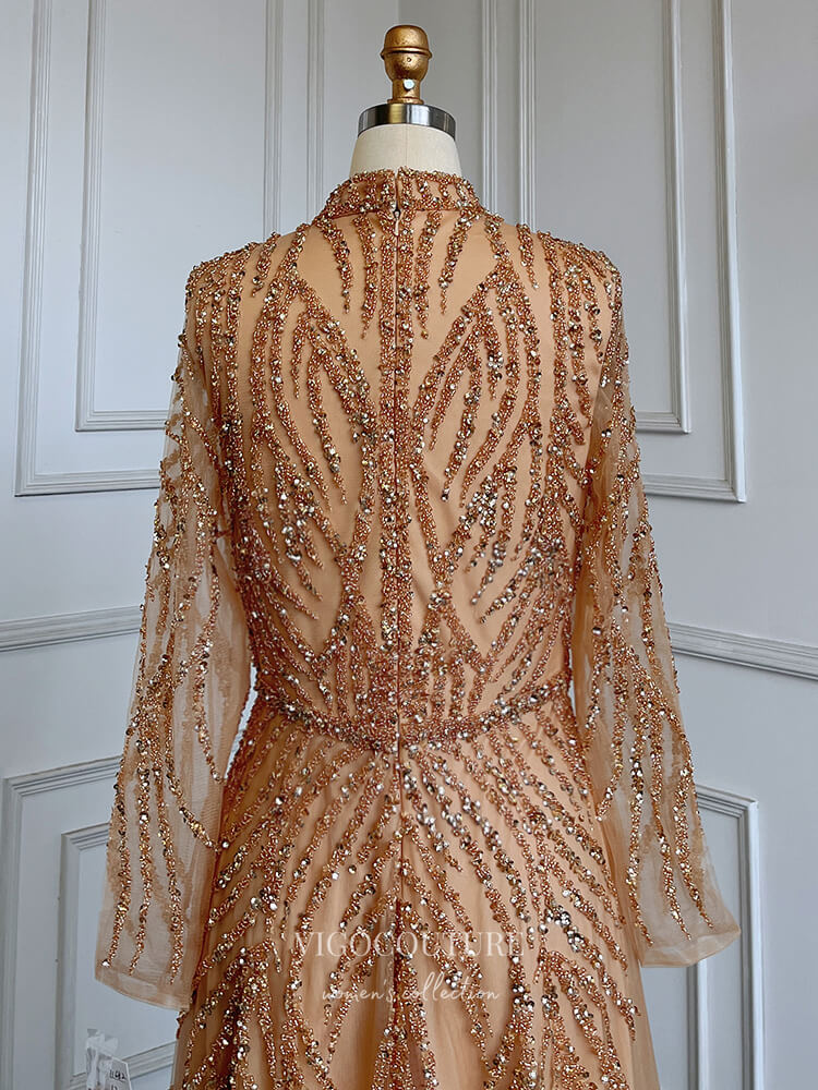 Luxury Beaded Prom Dresses Long Sleeve High Neck Mother of the Bride Dresses 22084 Green / US14 Luxury Beaded Prom Dresses Long Sleeve High Neck Mother of the Bride Dresses 22084 Green / US14
