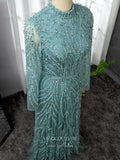 Prom Dress 2025 Luxury Beaded Prom Dresses Long Sleeve High Neck Mother of the Bride Dresses 22084-unique elegant Prom Dresses-Green-US2-vigocouture