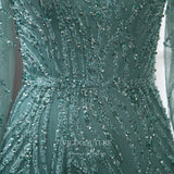 Prom Dress 2025 Luxury Beaded Prom Dresses Long Sleeve High Neck Mother of the Bride Dresses 22084-unique elegant Prom Dresses-Green-US2-vigocouture