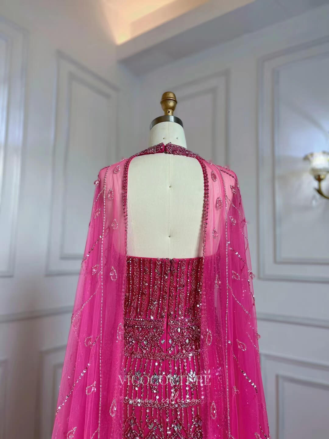 Prom Dress 2025 Magenta Beaded Prom Dresses Cape Sleeve 1920s Pageant Dress 22121-unique elegant Prom Dresses-Magenta-US2-vigocouture