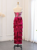 Prom Dress 2025 Magenta Strapless Floral Sequin Prom Dresses Tassel Tiered Evening Dress 24437-unique elegant Prom Dresses-Magenta-US2-vigocouture