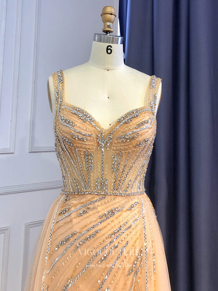 Prom Dress 2025 Mauve Beaded Prom Dresses with Slit Gold Overskirt Sheath Formal Dresses 22073-unique elegant Prom Dresses-Mauve-US2-vigocouture