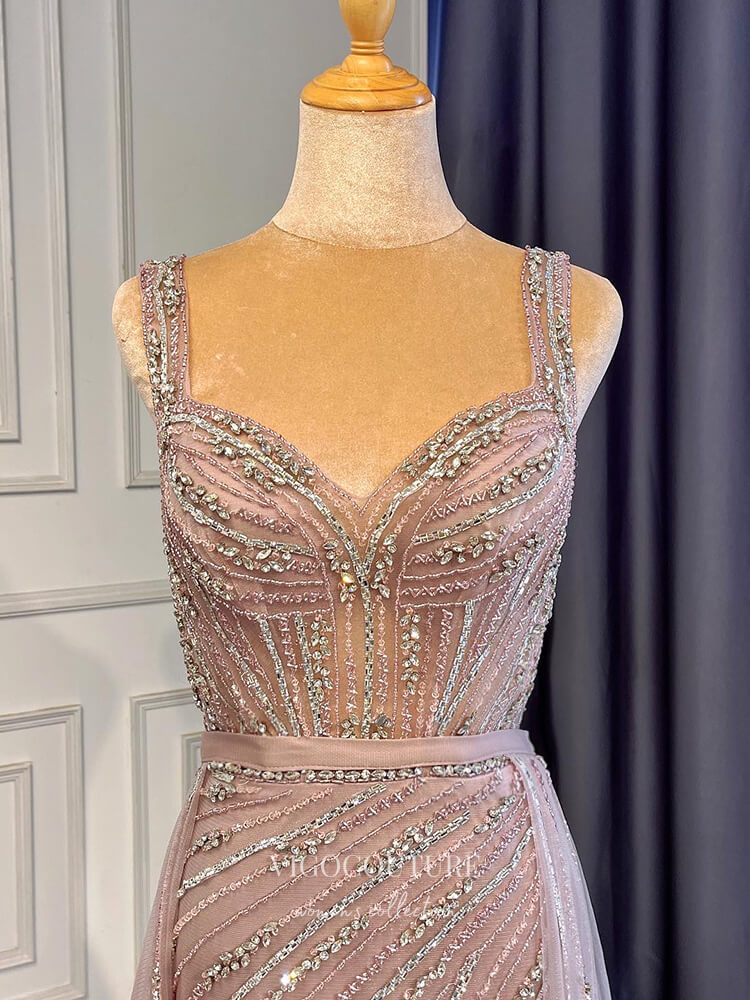 Prom Dress 2025 Mauve Beaded Prom Dresses with Slit Gold Overskirt Sheath Formal Dresses 22073-unique elegant Prom Dresses-Mauve-US2-vigocouture