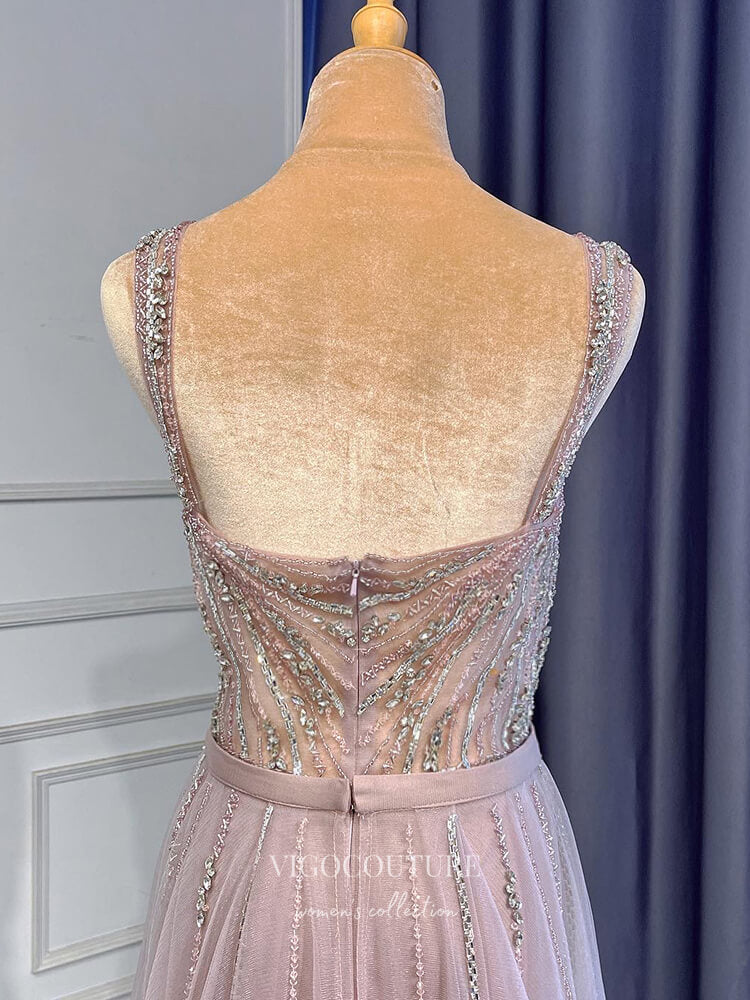 Prom Dress 2025 Mauve Beaded Prom Dresses with Slit Gold Overskirt Sheath Formal Dresses 22073-unique elegant Prom Dresses-Mauve-US2-vigocouture