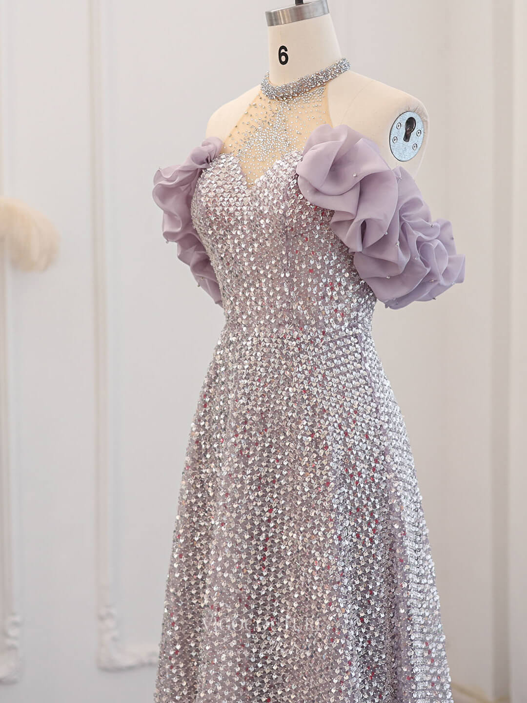 Mauve Beaded Ruffled Prom Dresses Halter Neck Pageant Dress 24438 vigocouture Mauve Beaded Ruffled Prom Dresses Halter Neck Pageant Dress 24438 vigocouture